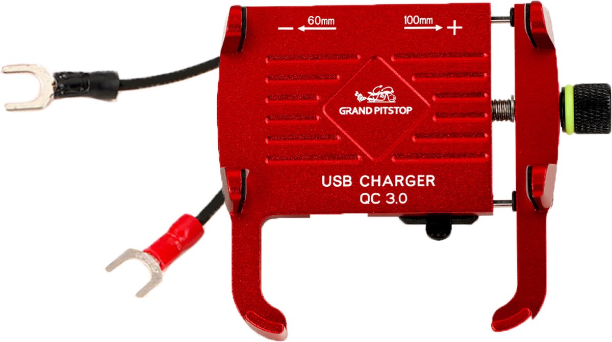 GrandPitstop motor telefoonhouder / navigatiehouder met USB oplader 3.0 model Claw met Jaw rood