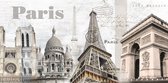 Dibond - Stad / Parijs - Collage Paris in beige / wit / zwart / taupe - 80 x 160 cm.