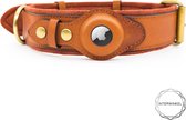 Interwinkel - Apple Airtag honden halsband - tracker  - Honden halsband Verstelbaar - bruin - maat S - Echt leer