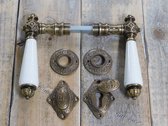 Set deurbeslag met porseleinen handgrepen, historische set, messing, topkwaliteit