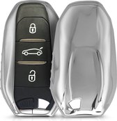 kwmobile autosleutelhoes voor Peugeot Citroen 3-knops Smartkey autosleutel (alleen Keyless Go) - TPU beschermhoes in hoogglans zilver