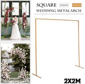 Feestdecoratievoorwerpen-Bruiloft Podium Achtergrond Frame Smeedijzeren Decoratieve Bloem Stand-2M X 2M-Wit