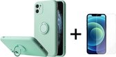 Apple iPhone 13 Pro Max Back Cover | Telefoonhoesje | Ring Houder | Wit Groen + 1x Screenprotector