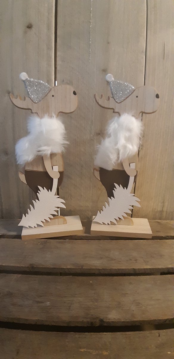 Houten - Set van 2 - Elanden - Glitter - Pluche