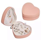 Luxe fluwelen sieradendoos hart compact roze incl poetsdoekje / Valentijnsdag / premium jewelry box / juwelendoos / opbergdoos / opbergbox / ketting, oorbellen, ring / vakantie / g