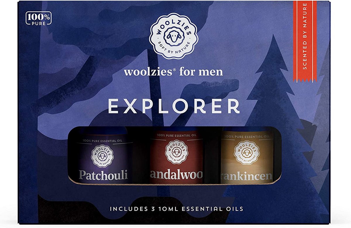 Goedkoopste Woolzies Men's Explorer Essential Oil Set Inc. essentiële olie . Patchouli Sandalwood Frankincense 10 Ml