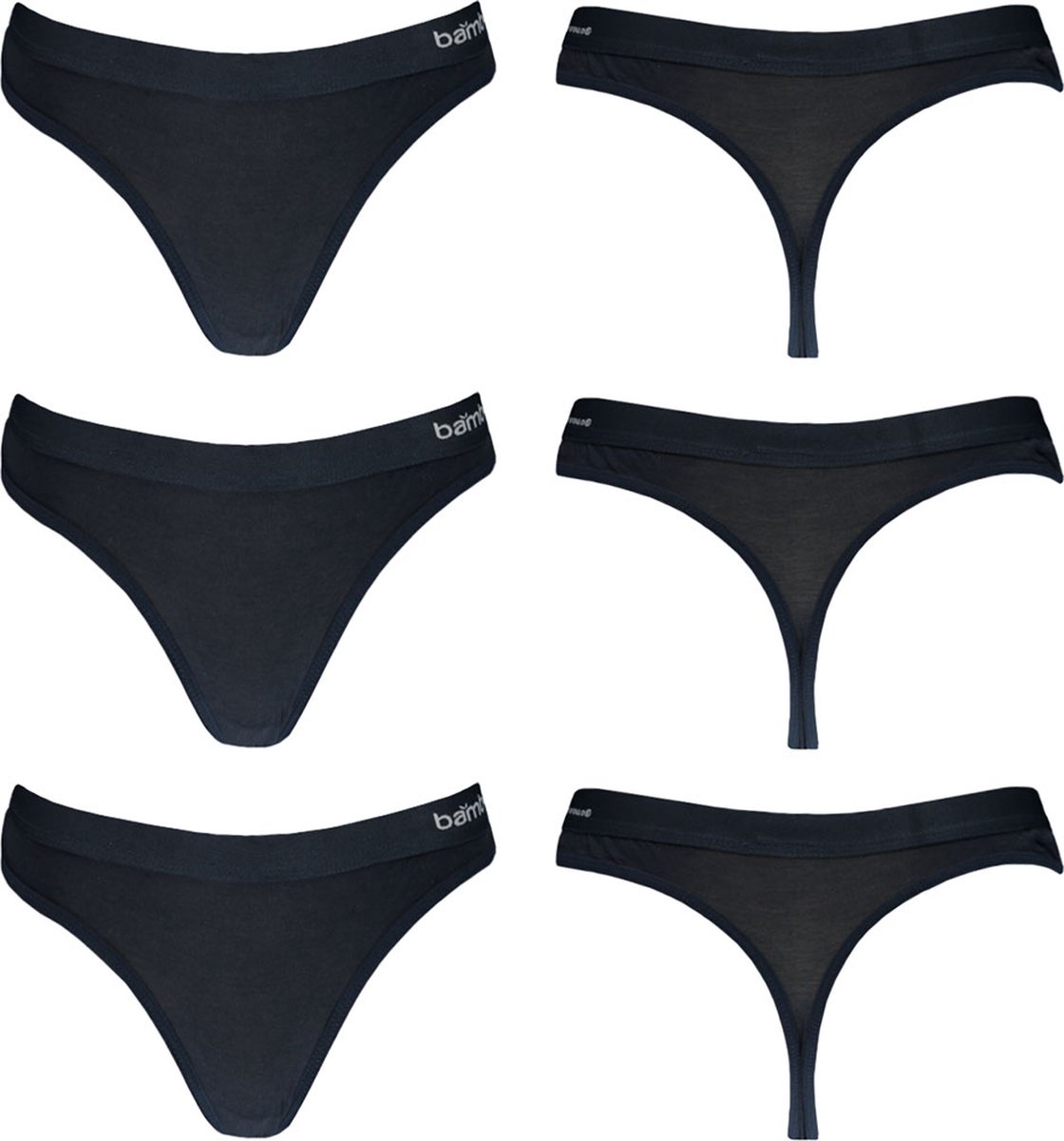 Bamboo Damesstring 3-Pack made by Apollo - kleur zwart-L