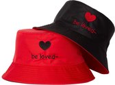Reversible bucket hat - vissershoedje - be loved - rood/zwart - zonnehoed - omkeerbaar