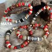 Happy Bracie Maya armband | Houten kralen | Rode Glaskralen | Liefde Geluk | exclusief | voor Haar