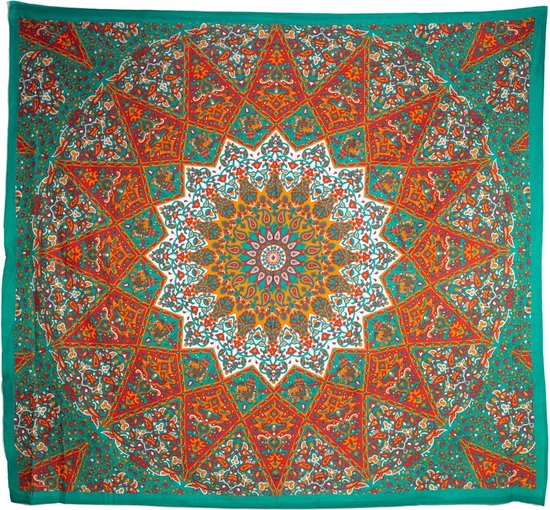 Authentiek Mandala Wandkleed Katoen Rood/ Groen (225 x 200 cm)