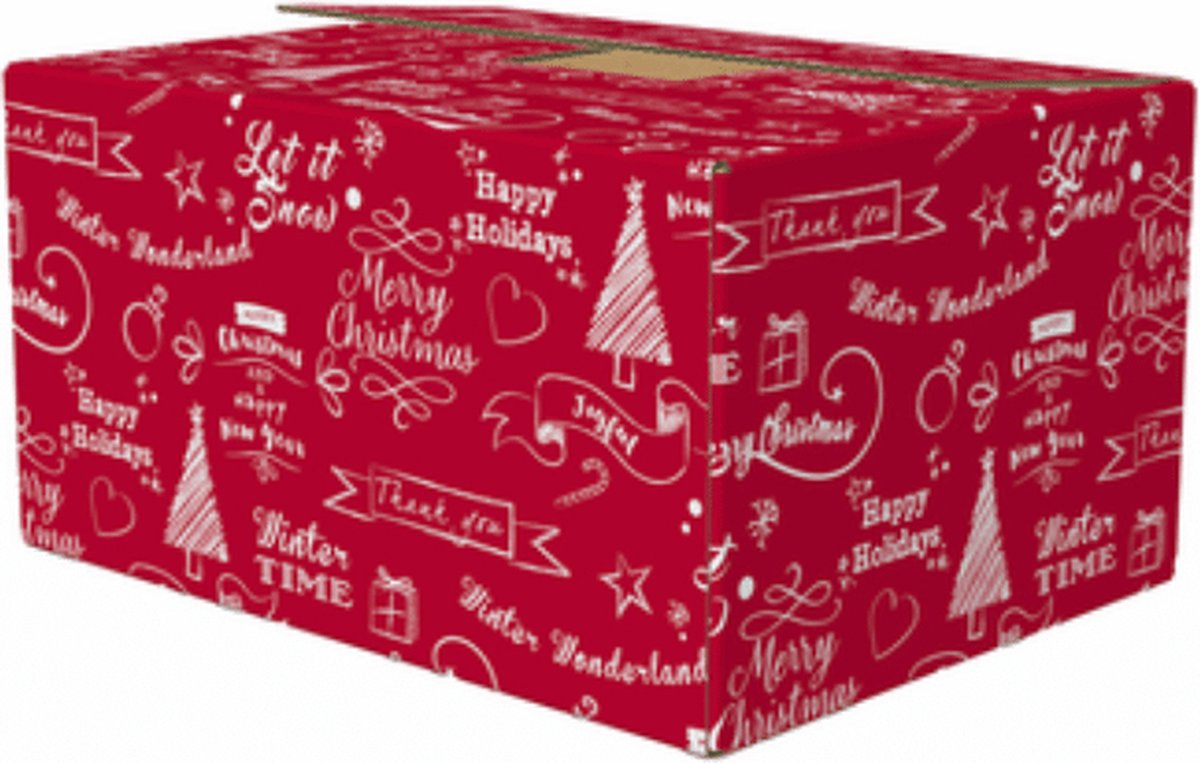 Kerstpakket doos leeg 5 stuks 31x20x14cm Happy Merry Christmas