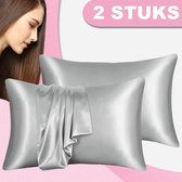 Renalux® - Satijnen Kussensloop - Zilver - kussenslopen 60 x 70 set van 2 - Zijden Zachte Kussensloop - Curly Girl Producten - Huidverzorging - Haarverzorging - Set van 2 Stuks - Zilver
