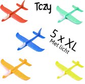 Combinatie pakket 5 XL zweefvliegtuig Met Verlichting blauw, geel, rood, groen, oranje - zweefvliegtuig speelgoed - Speelgoedvliegtuigen - Foam Vliegtuig