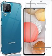 Hoesje geschikt voor Samsung Galaxy A42 Back Cover Anti Shock Siliconen Case Transparant Hoes - 2x Screenprotector Gehard Glas Beschermglas Tempered Glass Screen Protector