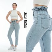 Dames jeans hoge taille met elastiek Licht blauw maat L 46