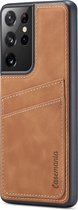 Casemania Hoesje Geschikt voor Samsung Galaxy S21 Ultra met Pasjeshouder Sienna Brown - Back Cover met Kaarthouder
