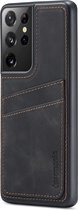 Casemania Hoesje Geschikt voor Samsung Galaxy S21 Ultra met Pasjeshouder Charcoal Gray - Back Cover met Kaarthouder