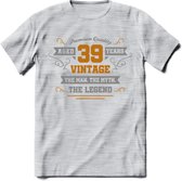 39 Jaar Legend T-Shirt | Goud - Zilver | Grappig Verjaardag Cadeau | Dames - Heren | - Licht Grijs - Gemaleerd - 3XL