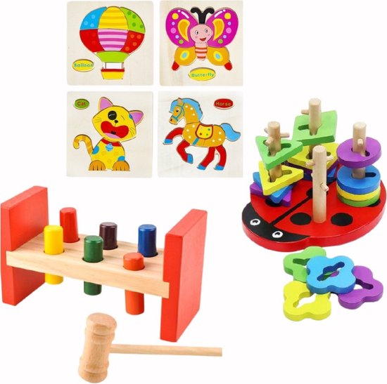 Montessori Educatief Houten Speelgoed - 3 in 1 Puzzel Vormenstoof  Sorteerpuzzel... | bol.com