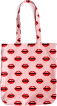 Shopper lipstick - handmade katoenen tote bag met mondjes - katoenen tas met print