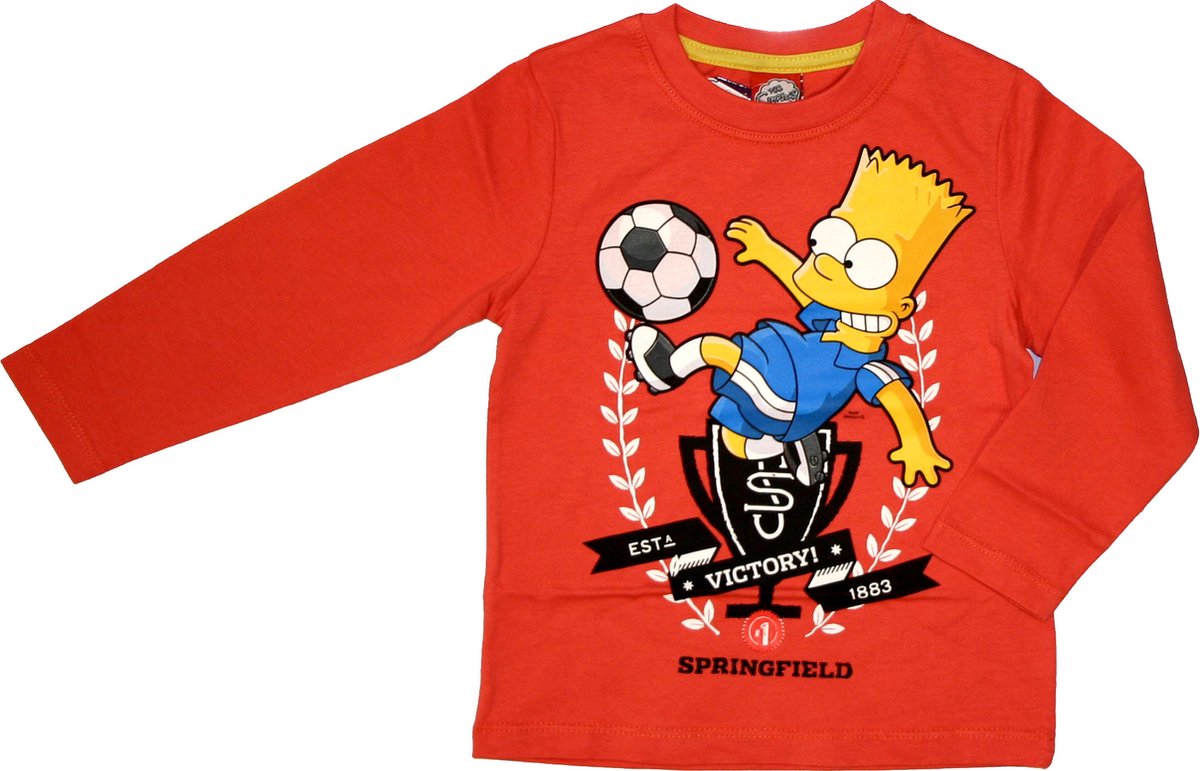 The Simpsons - Jongens Kleding - Longsleeve - Oranje - T-shirt met lange mouwen - Bart Simpson met Voetbal - Maat 98