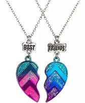 Akyol – Best Friends - 2 Leuke Vriendschapskettingen -vriendinnen ketting -bff cadeau -best friends cadeau- Roze & Blauwe Hartjes - Best Friends – bff – twee delige ketting – hartj