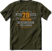 79 Jaar Legend T-Shirt | Goud - Zilver | Grappig Verjaardag Cadeau | Dames - Heren | - Leger Groen - M