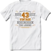 43 Jaar Legend T-Shirt | Goud - Zilver | Grappig Verjaardag Cadeau | Dames - Heren | - Wit - XL