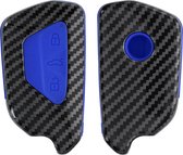 kwmobile hoes voor autosleutel compatibel met VW Golf 8 3-knops autosleutel - Autosleutelbehuizing in blauw / zwart - Carbon design