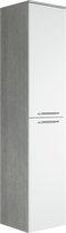 Badplaats Meuble de Salle de Bain Saturn 35 cm x 35 cm x 130 cm - Grijs avec Wit - Meuble Colonne Suspendu à Deux Portes