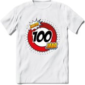 100 Jaar Hoera Verkeersbord T-Shirt | Grappig Verjaardag Cadeau | Dames - Heren | - Wit - L