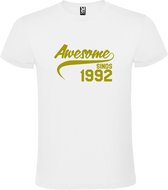 Wit T shirt met "Awesome sinds 1992" print Goud size XS