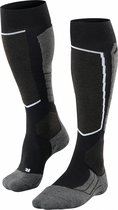 FALKE SK2 Wool Skisokken dik versterkte sokken zonder patroon met medium vulling kniehoog en warm om te skiën winter Merinowol Zwart Heren Wintersportsokken - Maat 44-45
