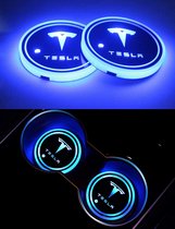 Coole Lichtgevende LED Onderzetters - Bekerhouders - Sfeerverlichting - LED Licht - Interieur Verlichting - 7 Verschillende Kleuren LED - Opladen via USB – Tesla