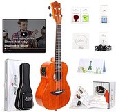 AKLOT Elektrische akoestische concertukelele Massief mahonie Ukelele 23-inch beginnerskit met gratis online cursussen en ukelele-accessoires