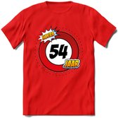 54 Jaar Hoera Verkeersbord T-Shirt | Grappig Verjaardag Cadeau | Dames - Heren | - Rood - L