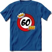 60 Jaar Hoera Verkeersbord T-Shirt | Grappig Verjaardag Cadeau | Dames - Heren | - Donker Blauw - L