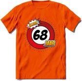 68 Jaar Hoera Verkeersbord T-Shirt | Grappig Verjaardag Cadeau | Dames - Heren | - Oranje - 3XL