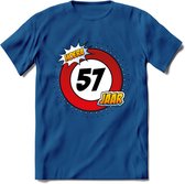 57 Jaar Hoera Verkeersbord T-Shirt | Grappig Verjaardag Cadeau | Dames - Heren | - Donker Blauw - 3XL