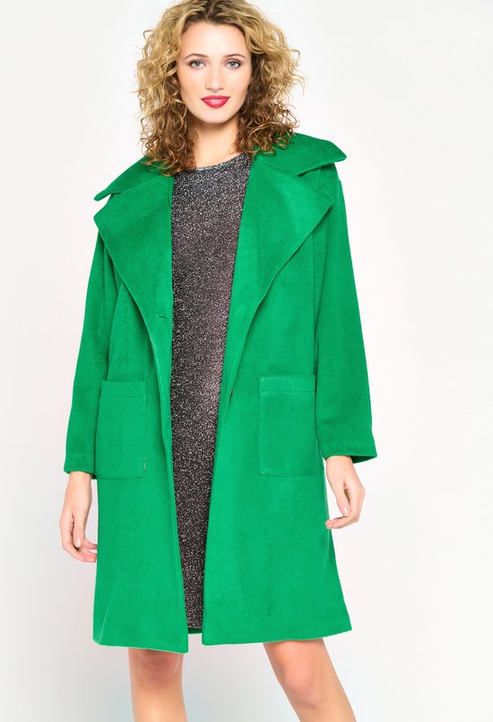 Lola Liza Oversized jas met grote kraag - Green - Maat S | bol.com