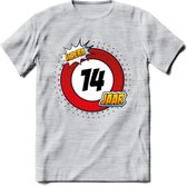 14 Jaar Hoera Verkeersbord T-Shirt | Grappig Verjaardag Cadeau | Dames - Heren | - Licht Grijs - Gemaleerd - L