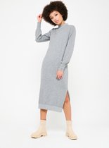 LOLALIZA Lange fijngebreide jurk - Licht Grijs - Maat XL