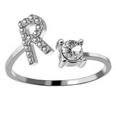 Ring Met Letter - Ring Met Steen - Letter Ring - Ring Letter - Initial Ring - Zilver Letter R - Cadeautje voor haar