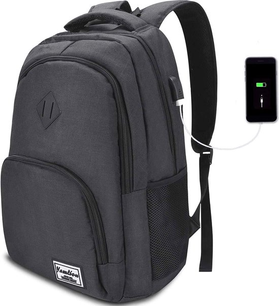 MATEIN Heren Business Rugzak, 17,3 Inch School Rugzak en Laptoptas met USB Oplaadpoort, Waterdichte Reistas, Blauw-Zwart