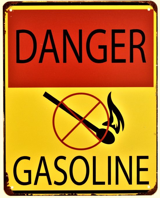 2D metalen wandbord "Danger! gasoline!" 25x20cm