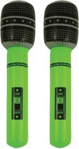 Set van 2x stuks opblaasbare microfoon neon groen 40 cm - Speelgoed microfoon - Popster verkleed accessoire - Feestartikelen
