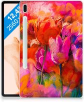 Print Case Geschikt voor Samsung Galaxy Tab S7FE Hoes Tulips met doorzichte zijkanten