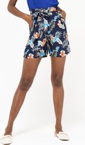 LOLALIZA Paperbag short met bloemen - Marine Blauw - Maat 44