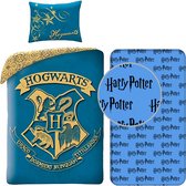 Harry Potter Dekbedovertrek- Katoen- 1persoons- 140x200- Dekbed Hogwarts Logo -Blauw, incl. Harry Potter hoeslaken 90x200 x25