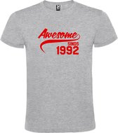 Grijs T shirt met "Awesome sinds 1992" print Rood size S